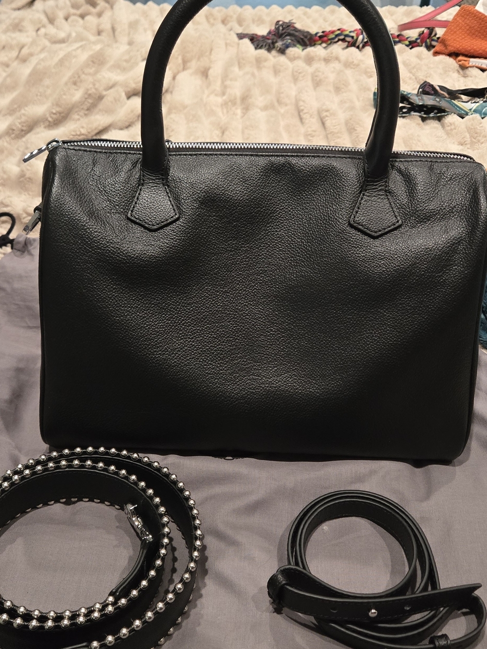 Zadig & Voltaire Black Leather Top-Handle Satchel with Studded Strap - Picture 2 of 4
